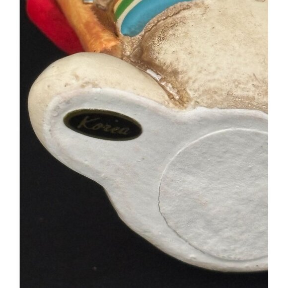 VINTAGE Hand-Painted Earthenware Snowman Ornament w Broom Bluebird Traditional - Picture 9 of 14